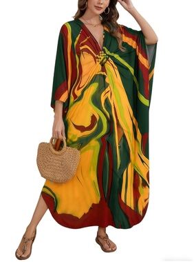 BSUBSEACH Vibrant Multicolor Kaftan Dress Coverup One Size